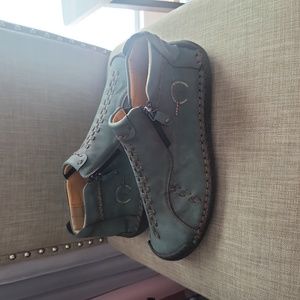 Mens Handmade Casual Ankle Boots Slip On Zipper Closure Army Green Size 11